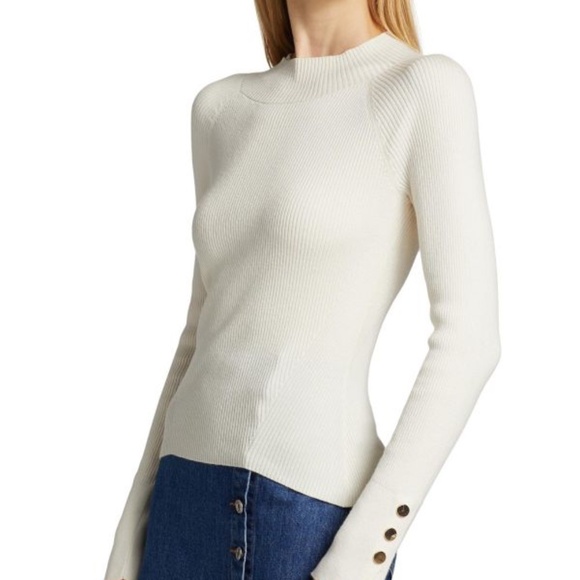 Derek Lam 10 Crosby Kassandra Rib-Knit Button-Cuff Sweater – Ivory – NWT - Picture 1 of 7